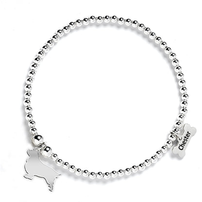 Clumber Spaniel Silhouette Silver Ball Bead Bracelet - Personalised - MYLEE London