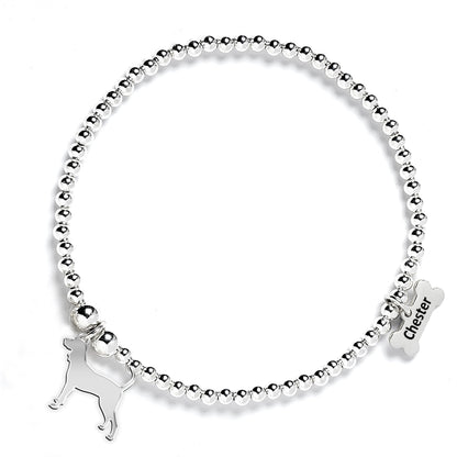 Coonhound Silhouette Silver Ball Bead Bracelet - Personalised - MYLEE London