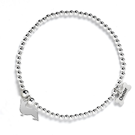 Corgi Silhouette Silver Ball Bead Bracelet - Personalised - MYLEE London