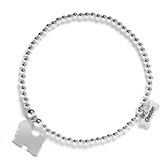 Coton De Tulear Silhouette Silver Ball Bead Bracelet - Personalised - MYLEE London