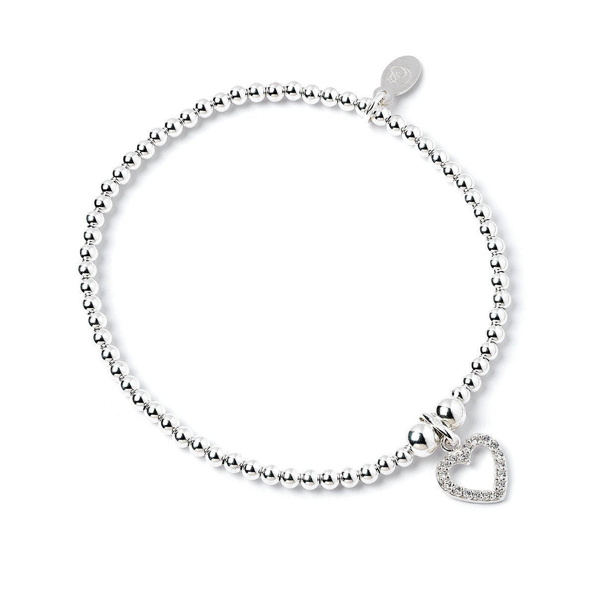 Crystal Heart on Silver Ball Bead Bracelet - MYLEE London