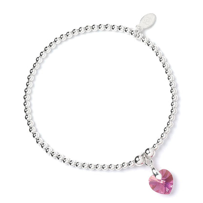 Crystal Hearts on Silver Ball Bead Bracelet - MYLEE London