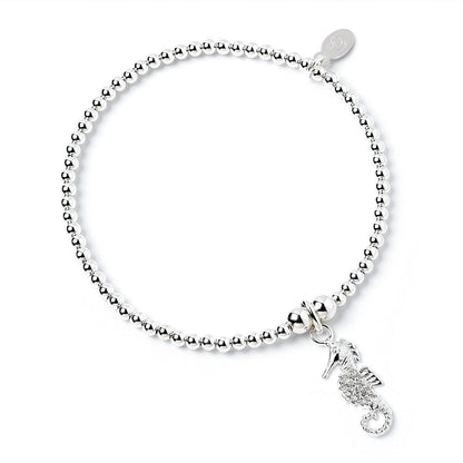 Crystal Seahorse on Silver Ball Bead Bracelet - MYLEE London