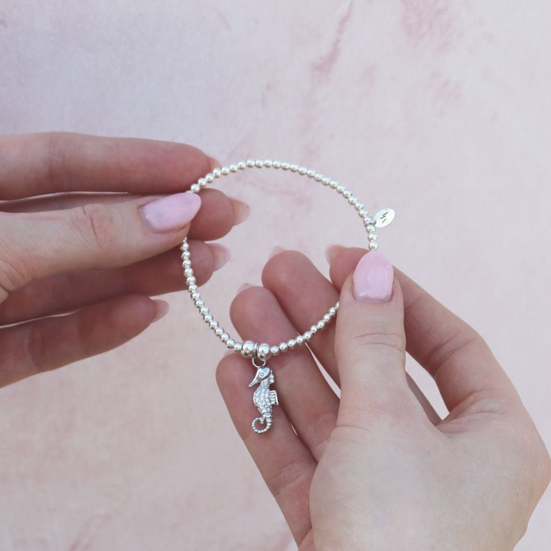 Crystal Seahorse on Silver Ball Bead Bracelet - MYLEE London