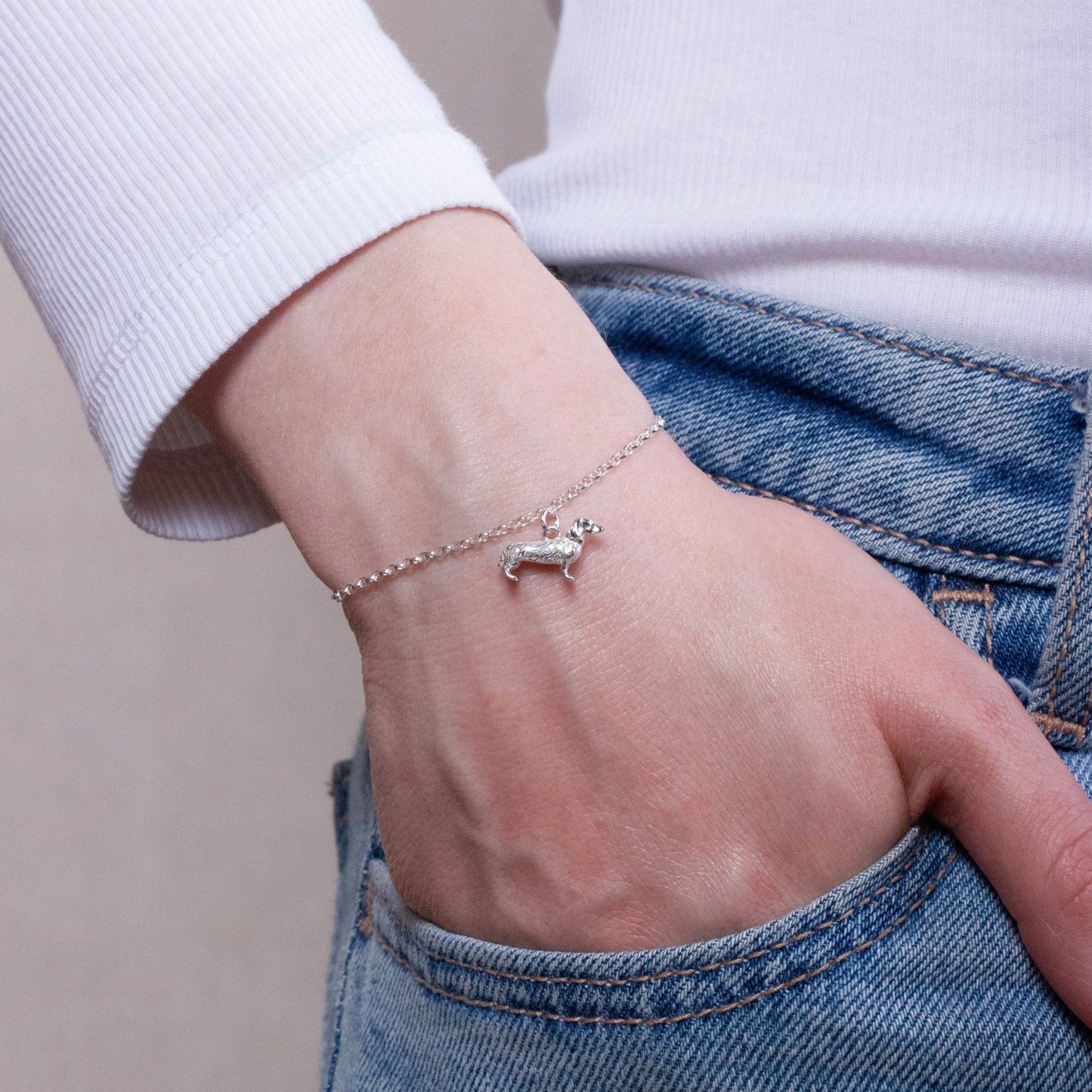 Dachshund Chain Bracelet - Personalised - Sterling Silver - MYLEE London