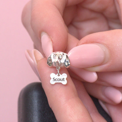 Dachshund Head Silver Charm Bead - Personalised - MYLEE London