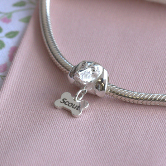Dachshund Head Silver Charm Bead - Personalised - MYLEE London