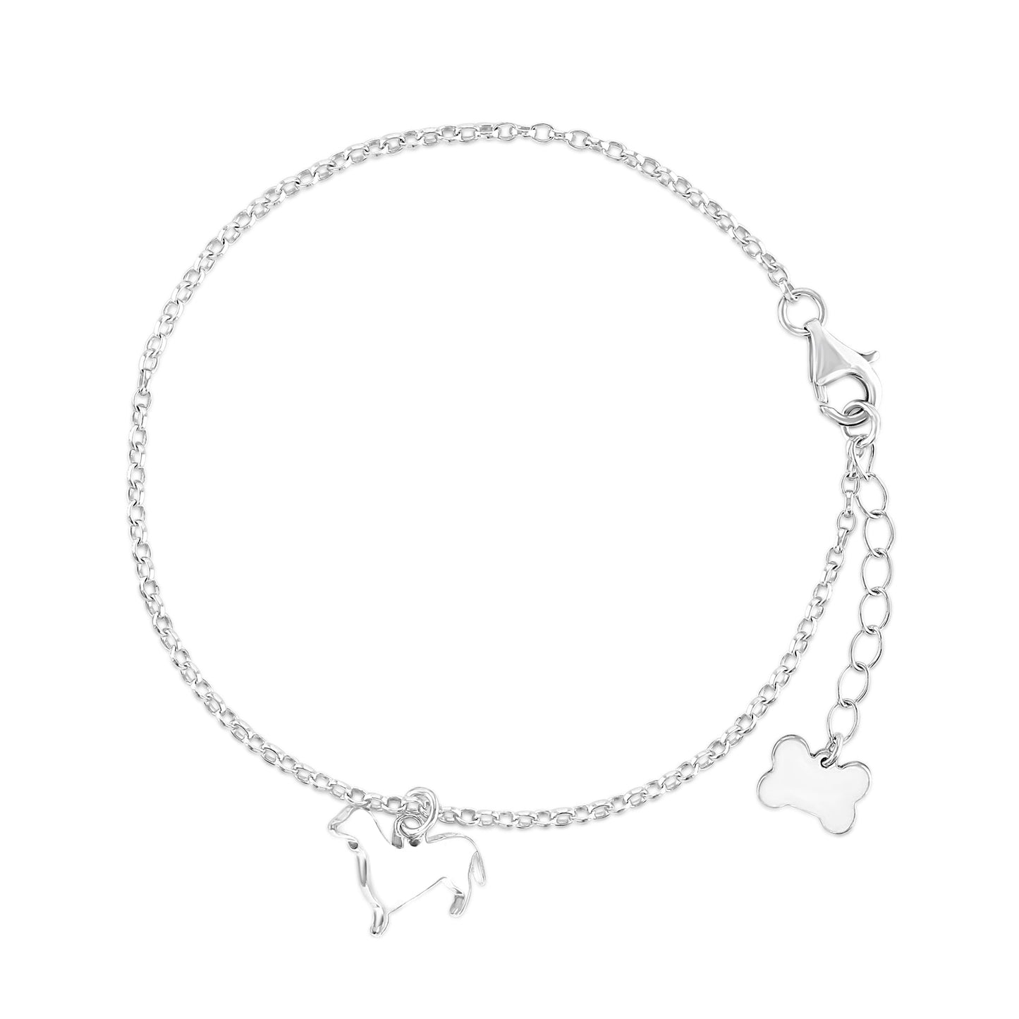 Dachshund Silhouette Chain Bracelet - Personalised - Sterling Silver - MYLEE London