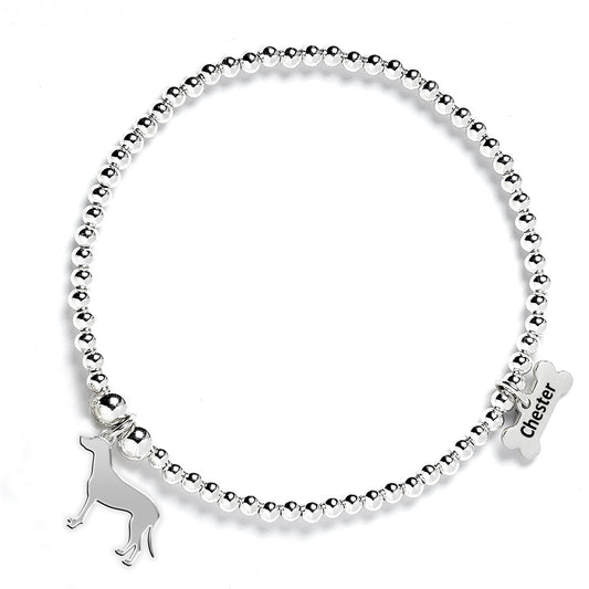 Dalmatian Silhouette Silver Ball Bead Bracelet - Personalised - MYLEE London