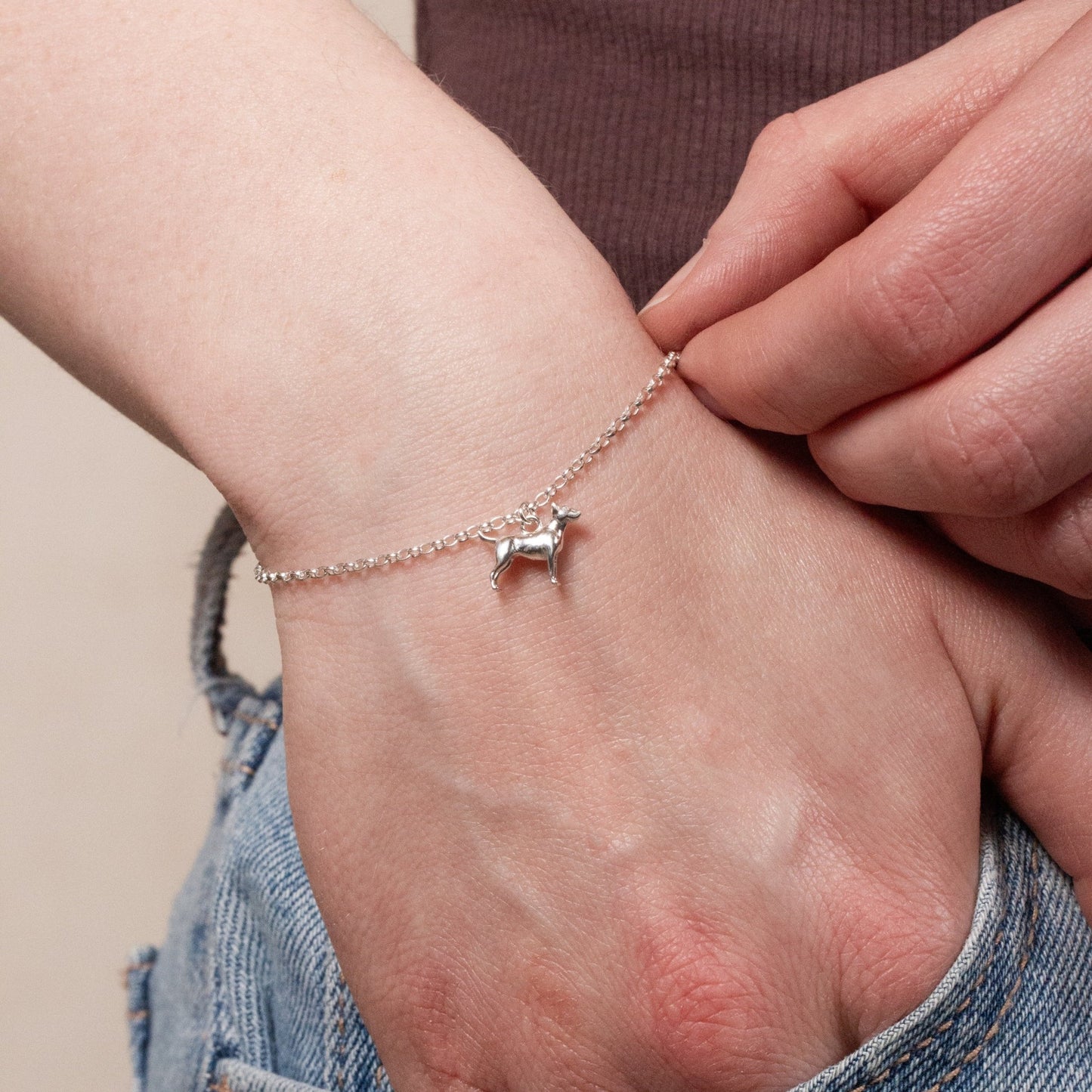 English Bull Terrier Dainty Chain Bracelet - Personalised - Sterling Silver - MYLEE London