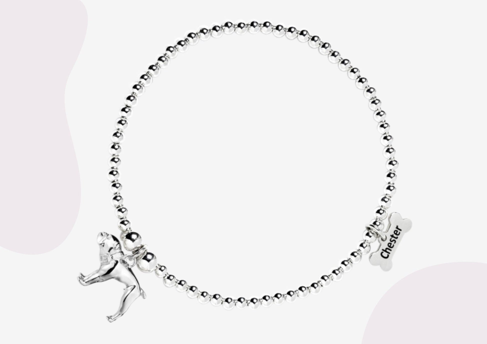 English Bulldog Silver Ball Bead Bracelet - Personalised - MYLEE London