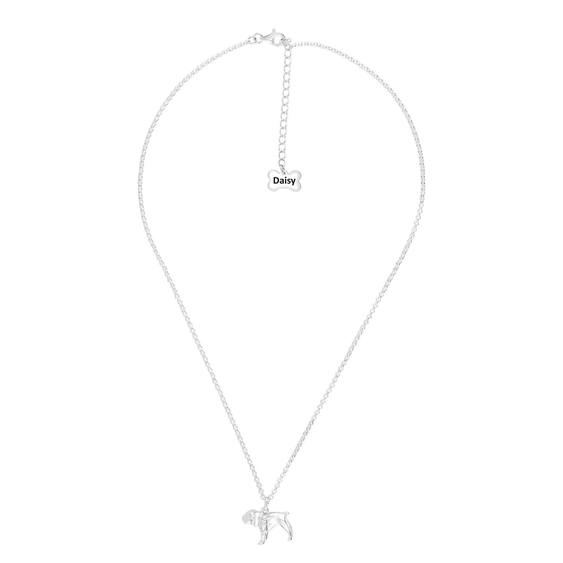 English Bulldog Silver Necklace - Personalised - MYLEE London