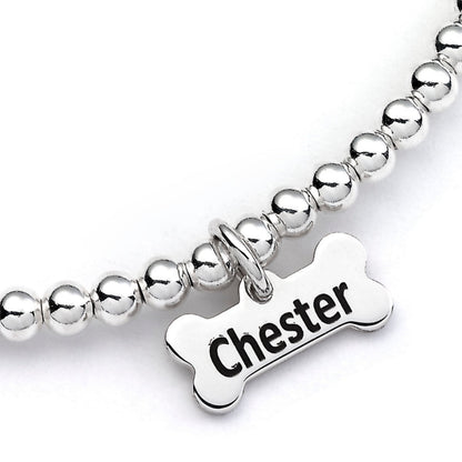 Estrela Mountain Dog Silhouette Silver Ball Bead Bracelet - Personalised - MYLEE London