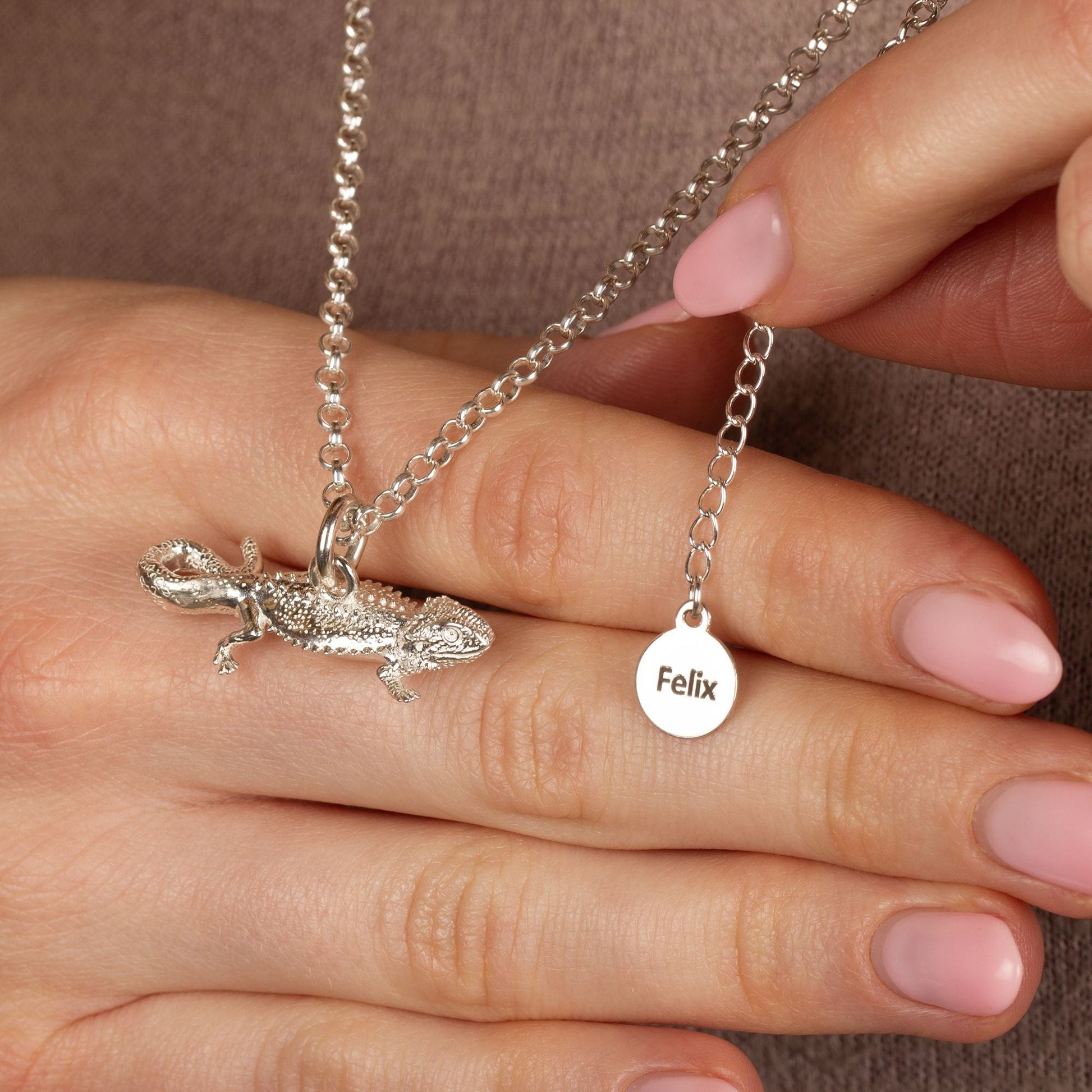 Extra Large Bearded Dragon Silver Necklace Personalised – MYLEE