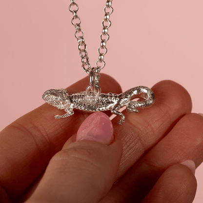 Extra Large Bearded Dragon Silver Necklace - Personalised - MYLEE London