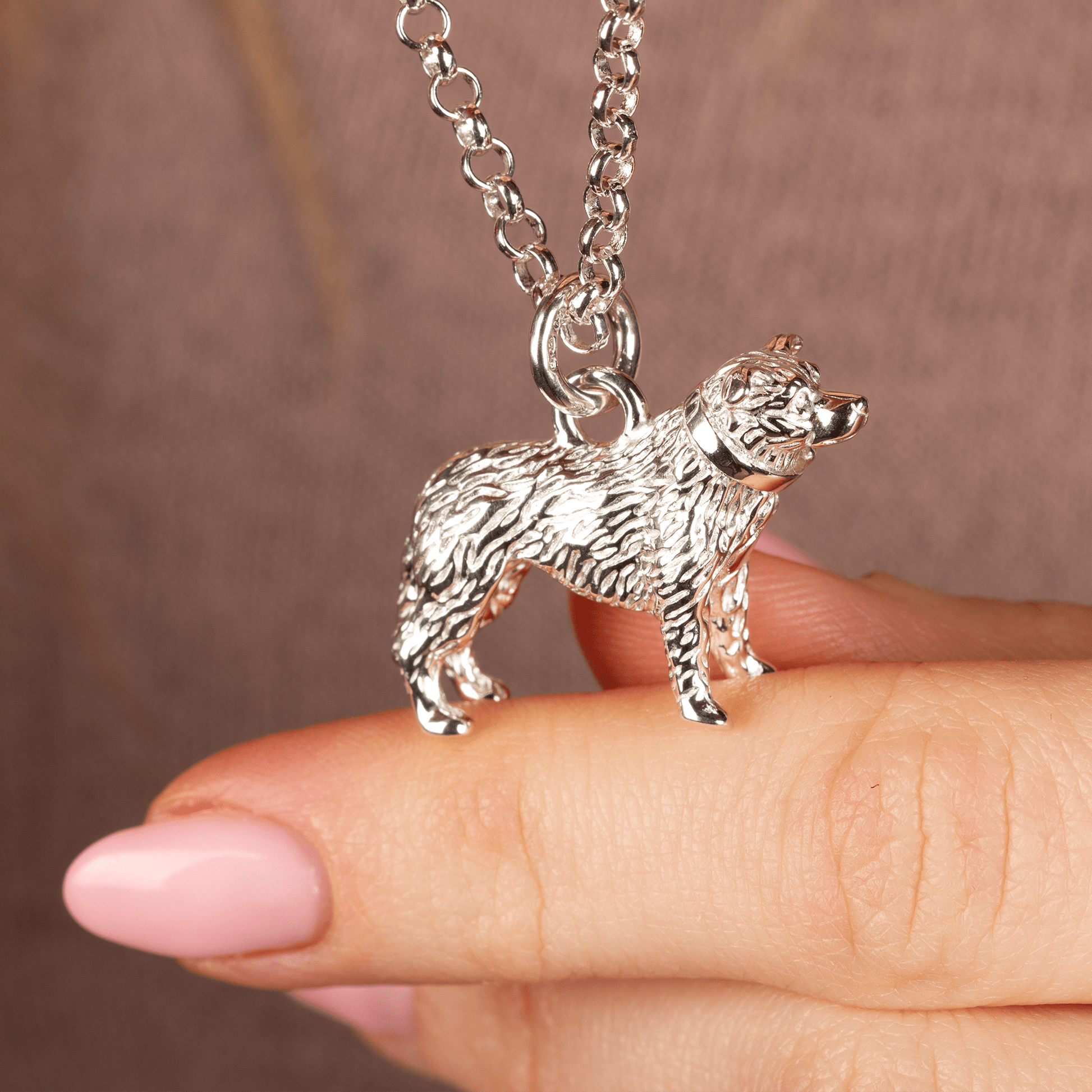 Extra Large Border Collie Silver Necklace - Personalised - MYLEE London