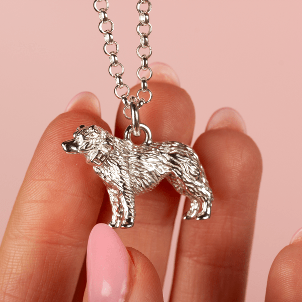 Extra Large Border Collie Silver Necklace - Personalised - MYLEE London