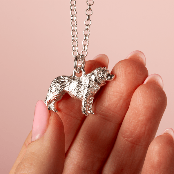 Extra Large Border Collie Silver Necklace - Personalised - MYLEE London