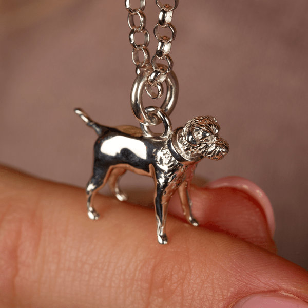 Extra Large Border Terrier Silver Necklace - Personalised - MYLEE London