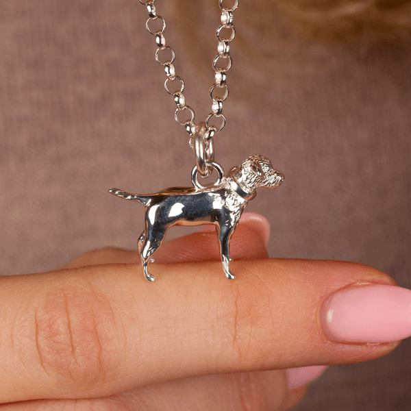 Extra Large Border Terrier Silver Necklace - Personalised - MYLEE London