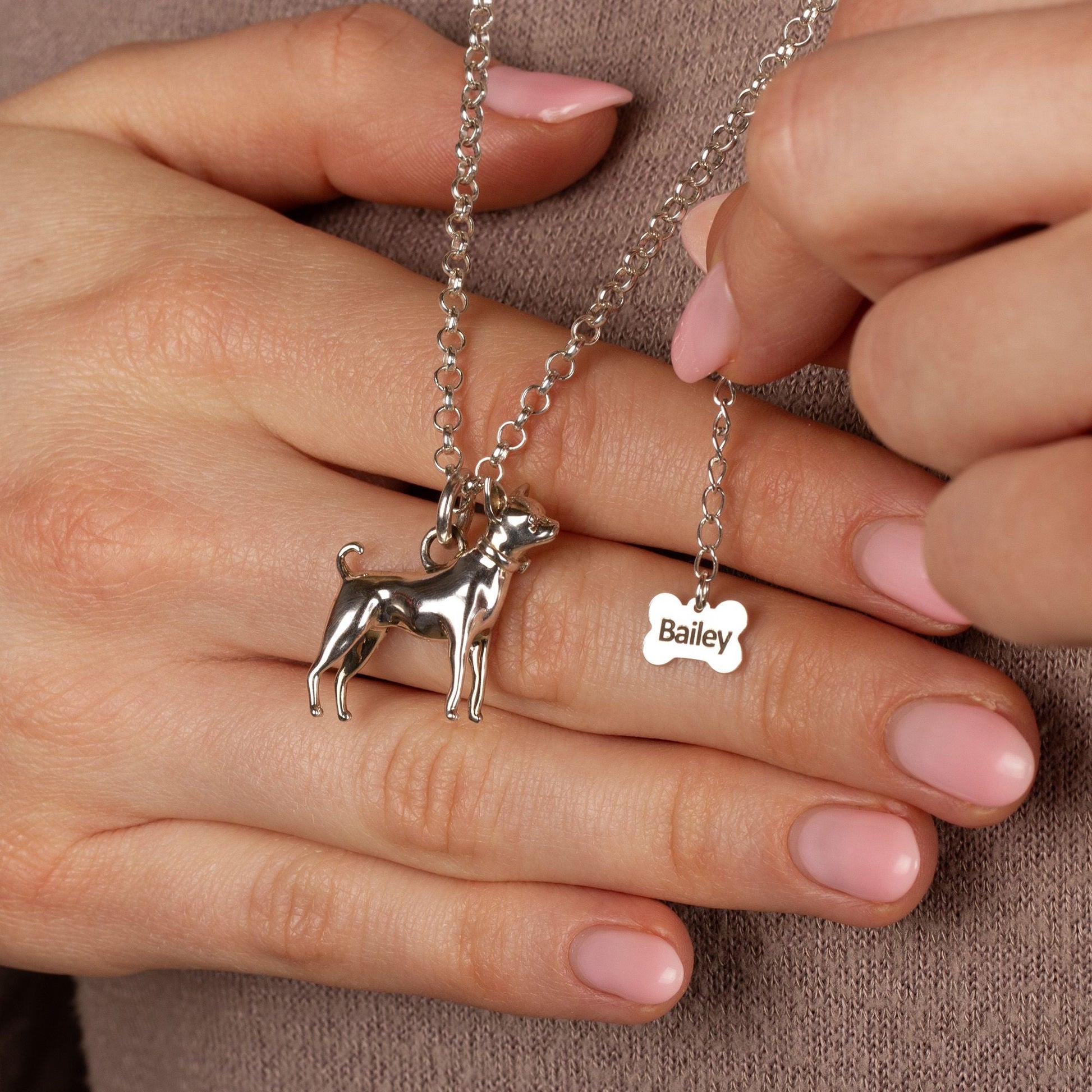 Extra Large Chihuahua Silver Necklace - Personalised - MYLEE London