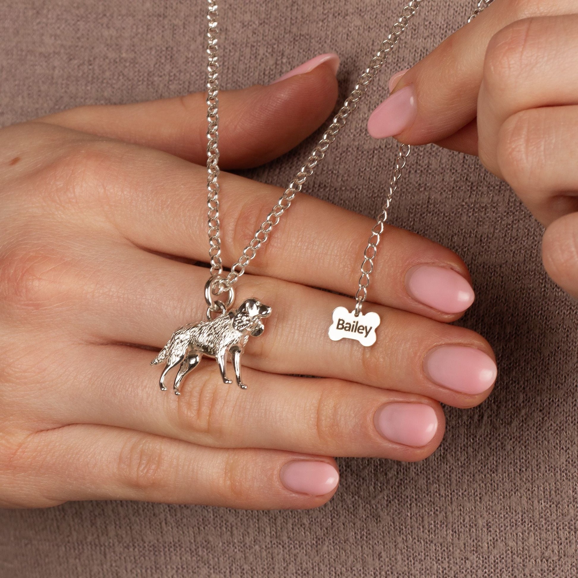 Extra Large Cocker Spaniel Silver Necklace - Personalised - MYLEE London