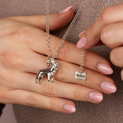 Extra Large French Bulldog Silver Necklace - Personalised - MYLEE London