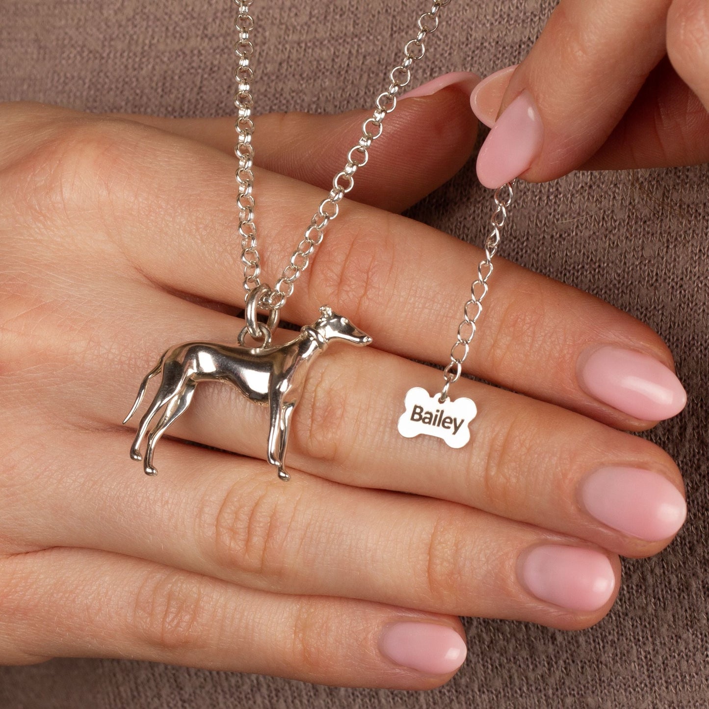 Extra Large Greyhound Silver Necklace - Personalised - MYLEE London