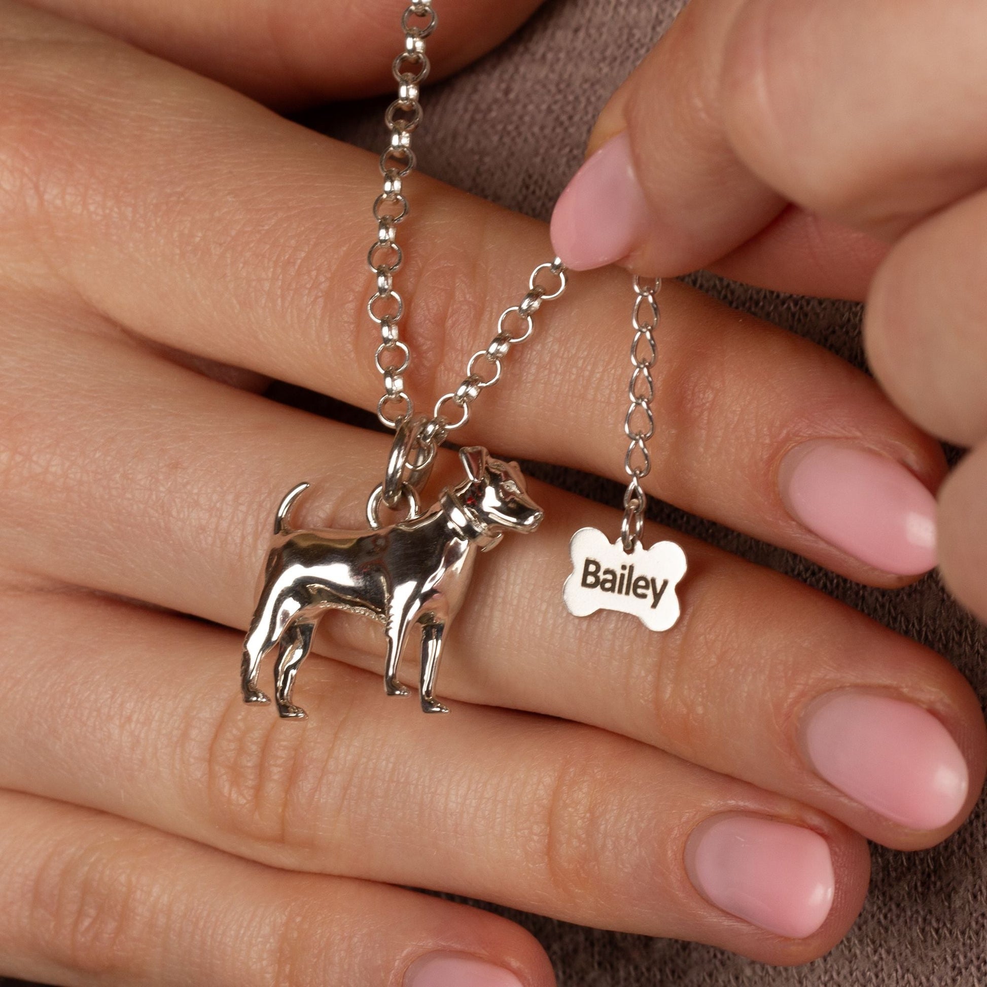 Extra Large Jack Russell Silver Necklace - Personalised - MYLEE London