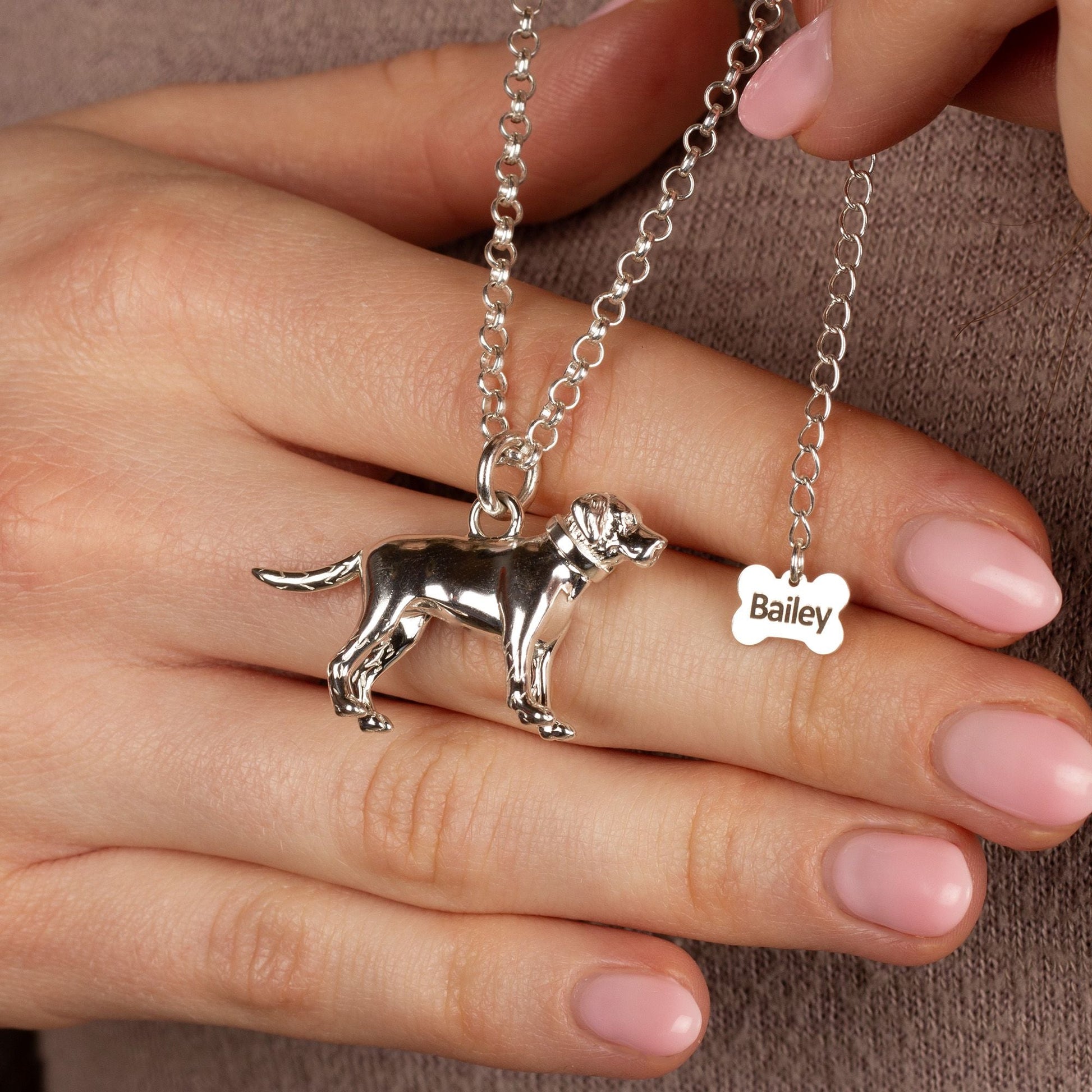 Extra Large Labrador Silver Necklace - Personalised - MYLEE London