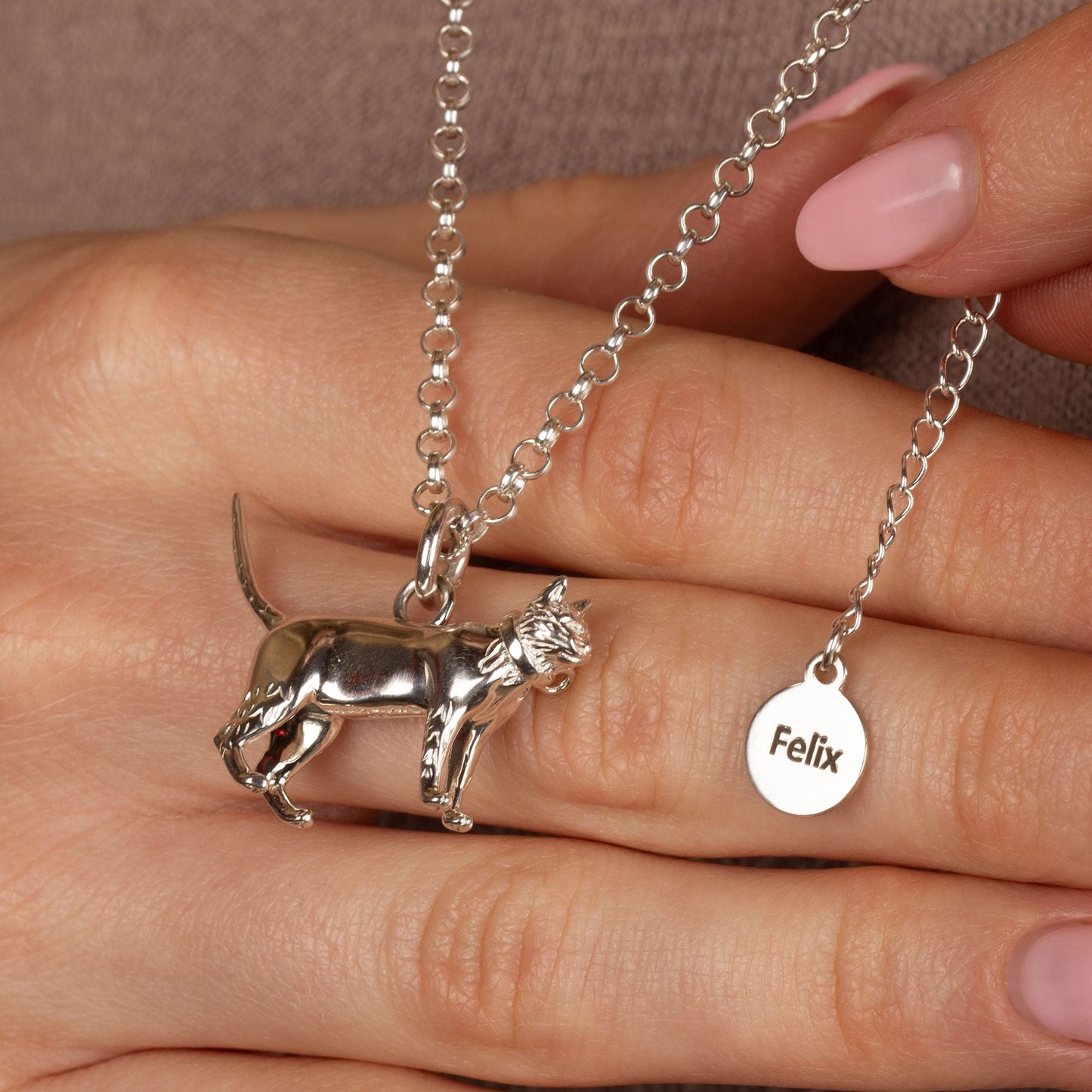 Extra Large Short - Haired Cat Silver Necklace - Personalised - MYLEE London