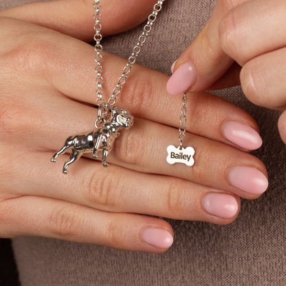 Extra Large Staffordshire Bull Terrier Silver Necklace - Personalised - MYLEE London