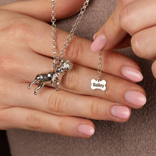 Extra Large Staffordshire Bull Terrier Silver Necklace - Personalised - MYLEE London