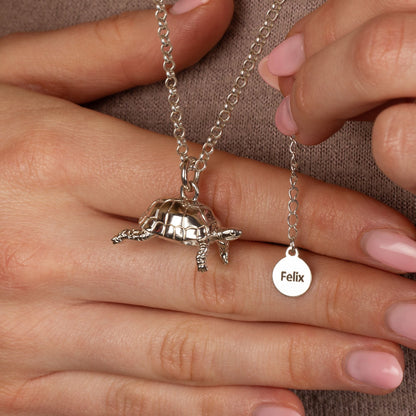 Extra Large Tortoise Silver Necklace - Personalised - MYLEE London