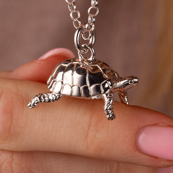 Extra Large Tortoise Silver Necklace - Personalised - MYLEE London