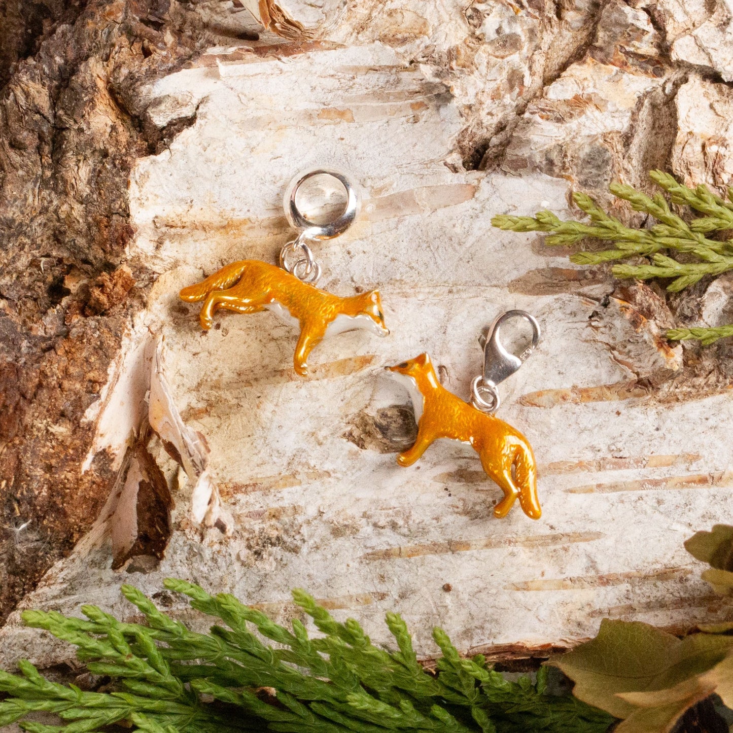 Fox Charm - Enamelled Sterling Silver