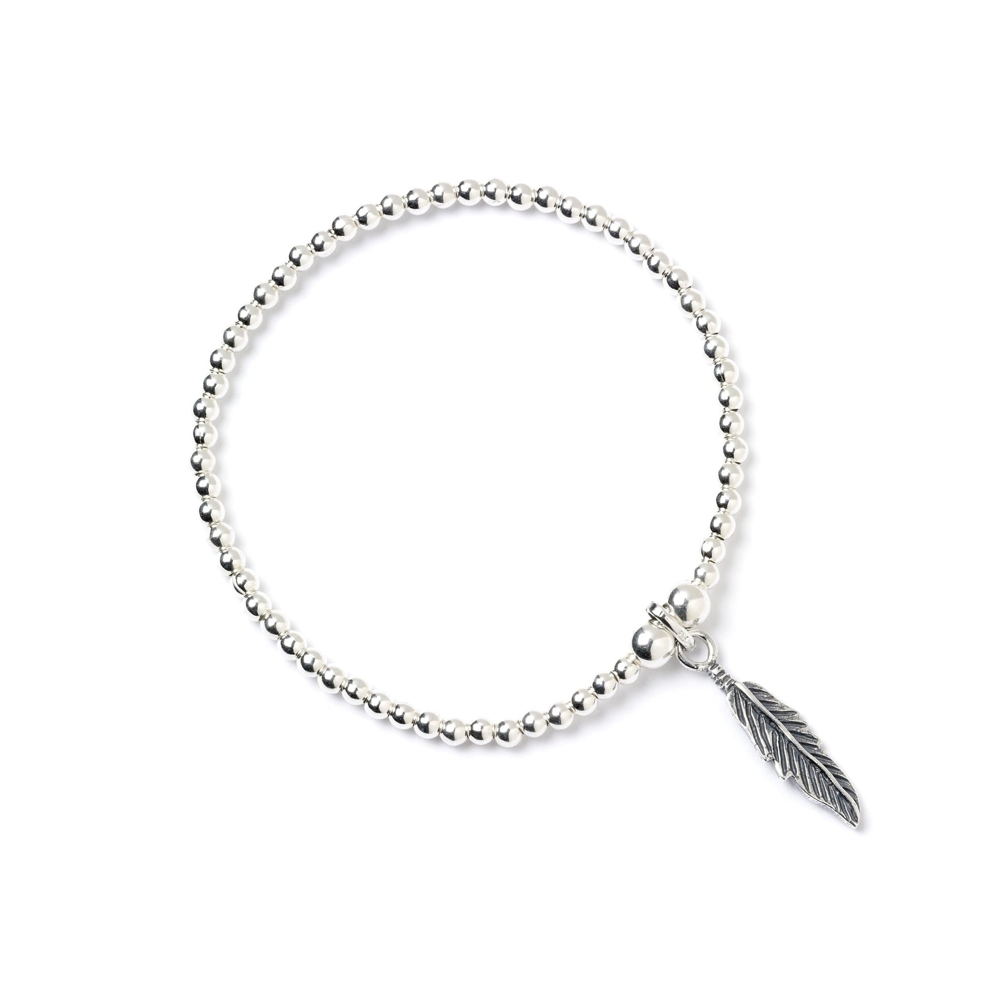 Feather on Silver Ball Bead Bracelet - MYLEE London