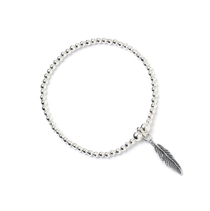 Feather on Silver Ball Bead Bracelet - MYLEE London