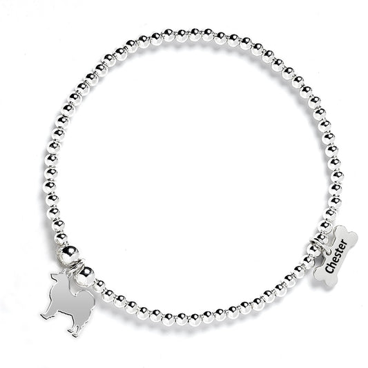 Finnish Lapphund Silhouette Silver Ball Bead Bracelet - Personalised - MYLEE London