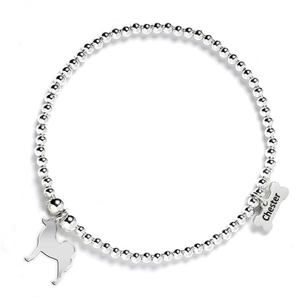 Finnish Spitz Silhouette Silver Ball Bead Bracelet - Personalised - MYLEE London