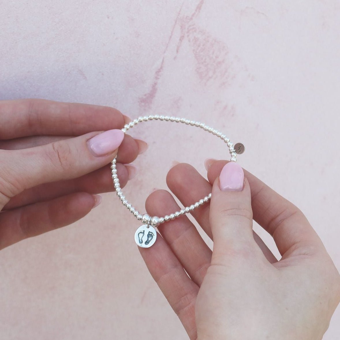 Footprints on Silver Ball Bead Bracelet - MYLEE London