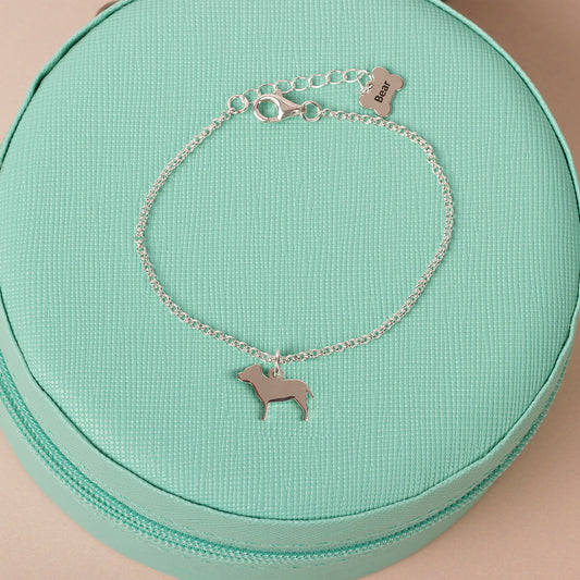 French Bulldog Silhouette Chain Bracelet - Personalised - Sterling Silver - MYLEE London