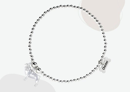 French Bulldog Silver Ball Bead Bracelet - Personalised - MYLEE London