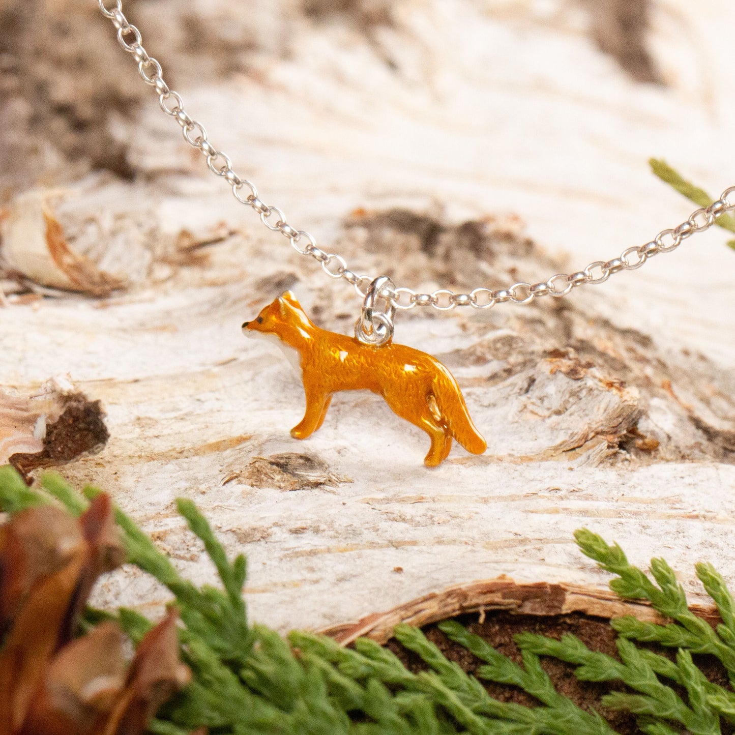Fox Necklace - Enamelled Sterling Silver
