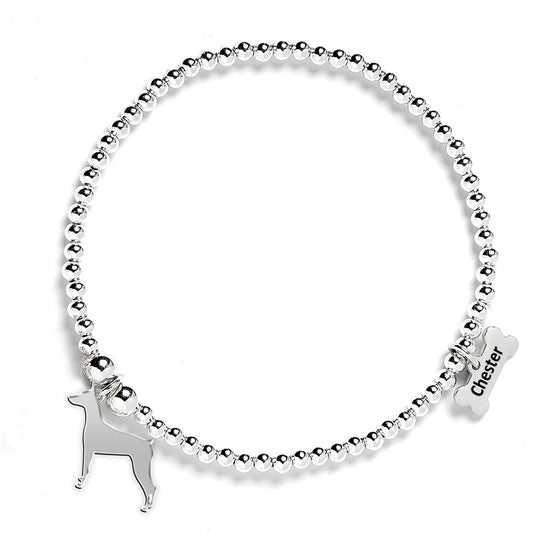 German Pinscher Silhouette Silver Ball Bead Bracelet - Personalised - MYLEE London