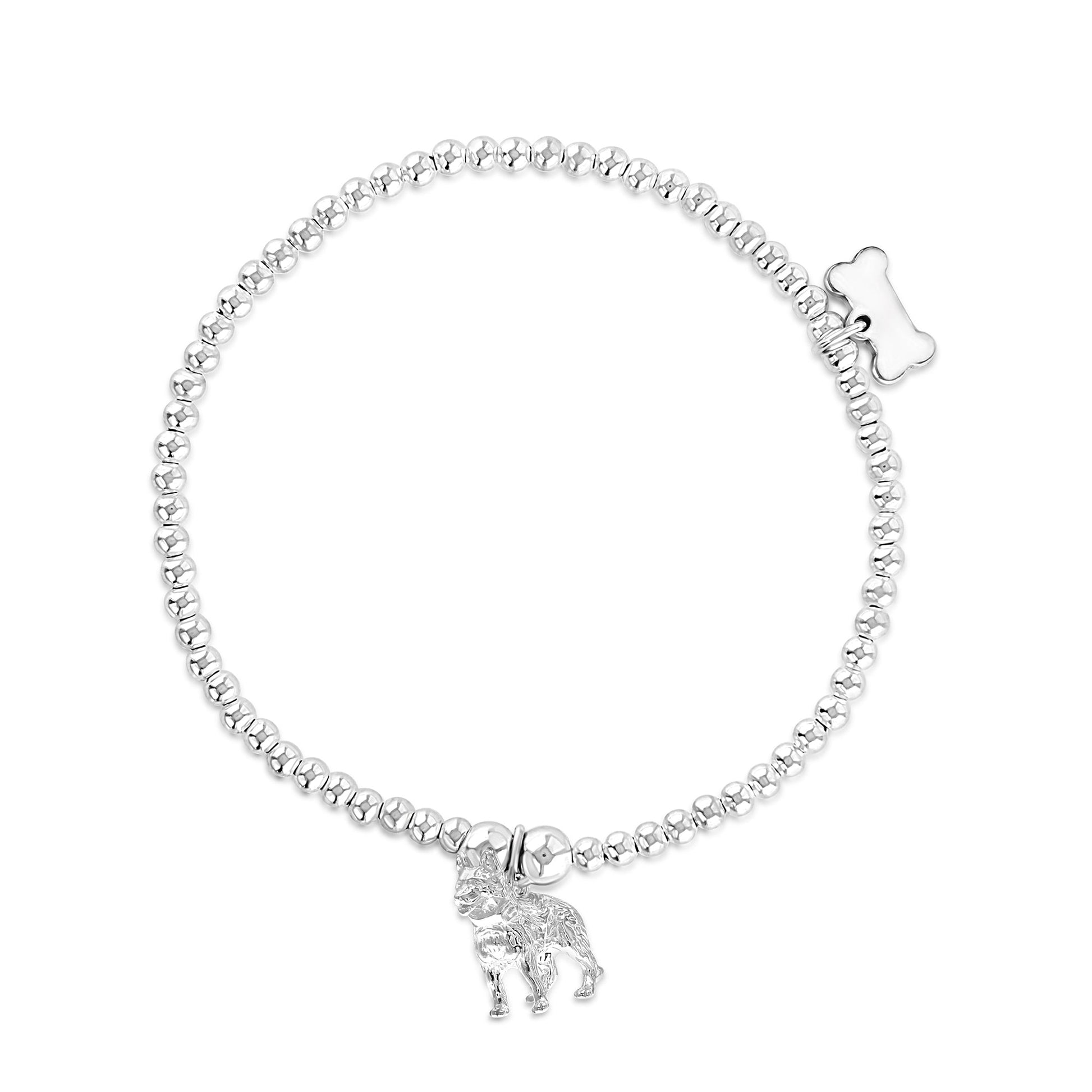 German Shepherd Silver Ball Bead Bracelet - Personalised - MYLEE London