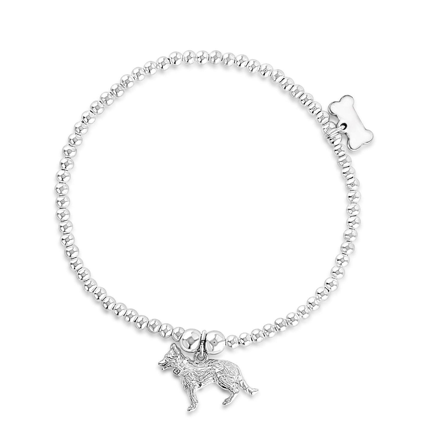 German Shepherd Silver Ball Bead Bracelet - Personalised - MYLEE London