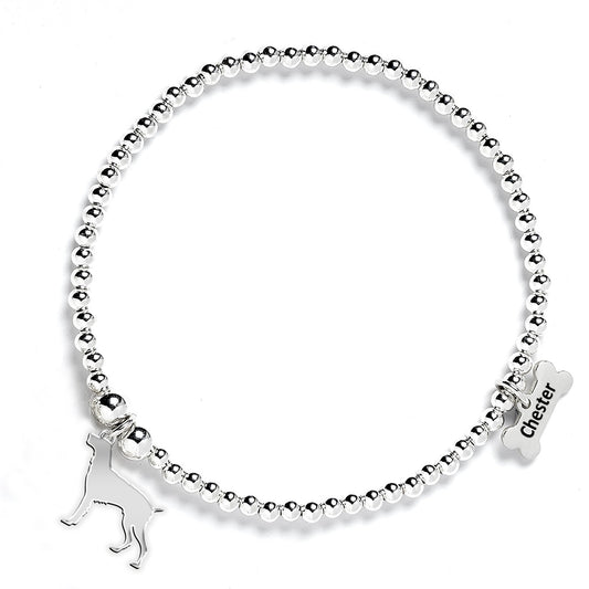 German Wirehaired Pointer Silhouette Silver Ball Bead Bracelet - Personalised - MYLEE London