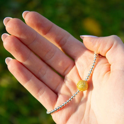 Gold Crystal Bead On Sterling Silver Ball Bead Bracelet - MYLEE London