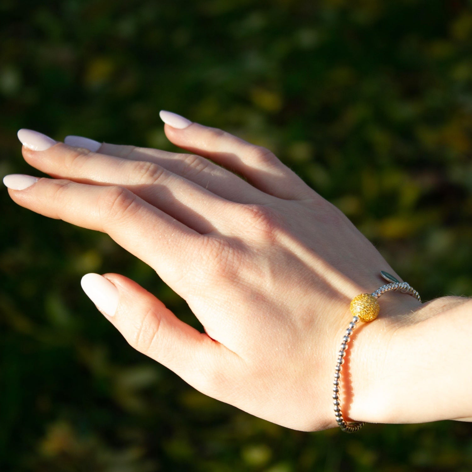 Gold Crystal Bead On Sterling Silver Ball Bead Bracelet - MYLEE London